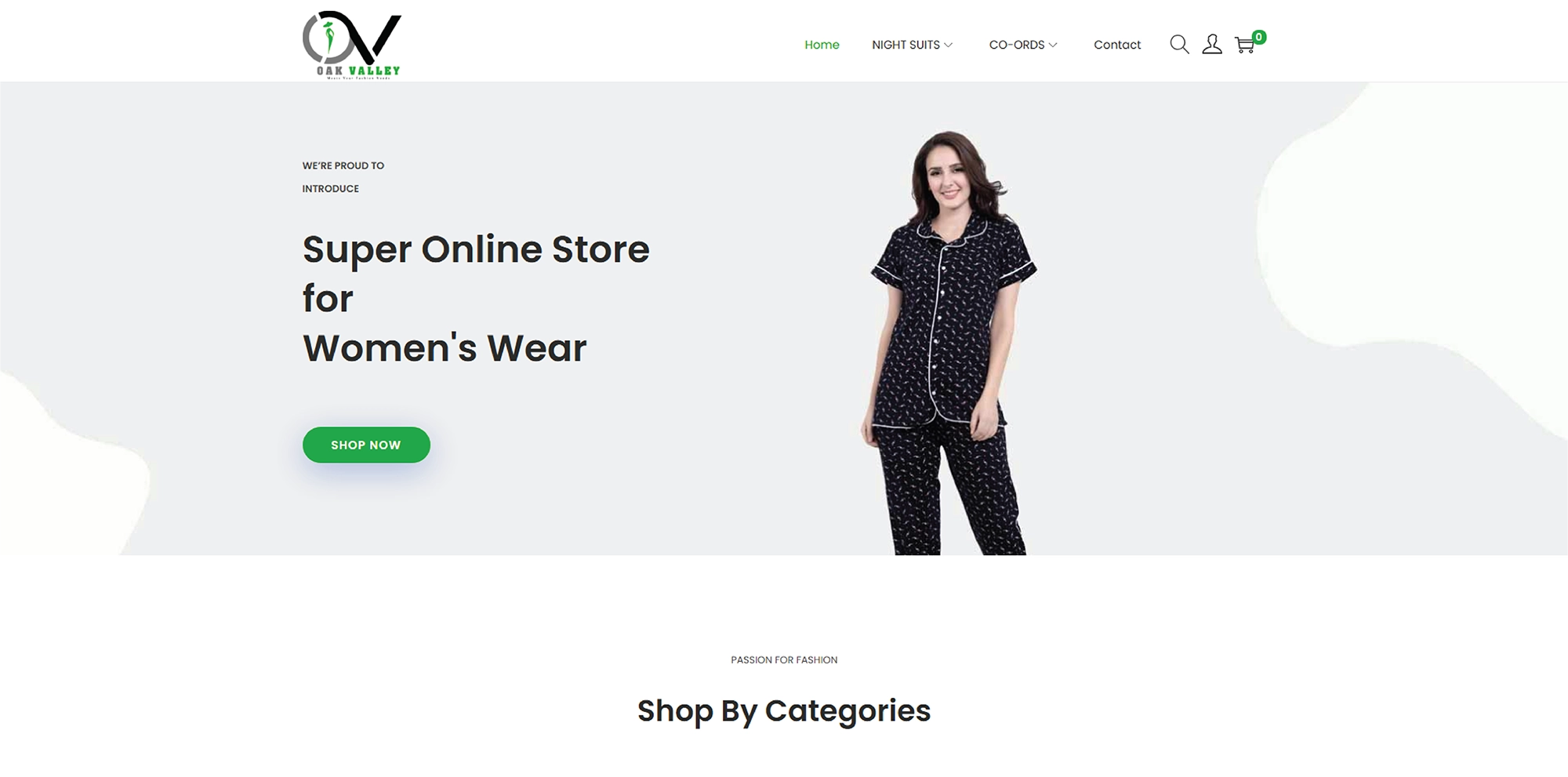 OAK Valley Ecommerce Website Home Page