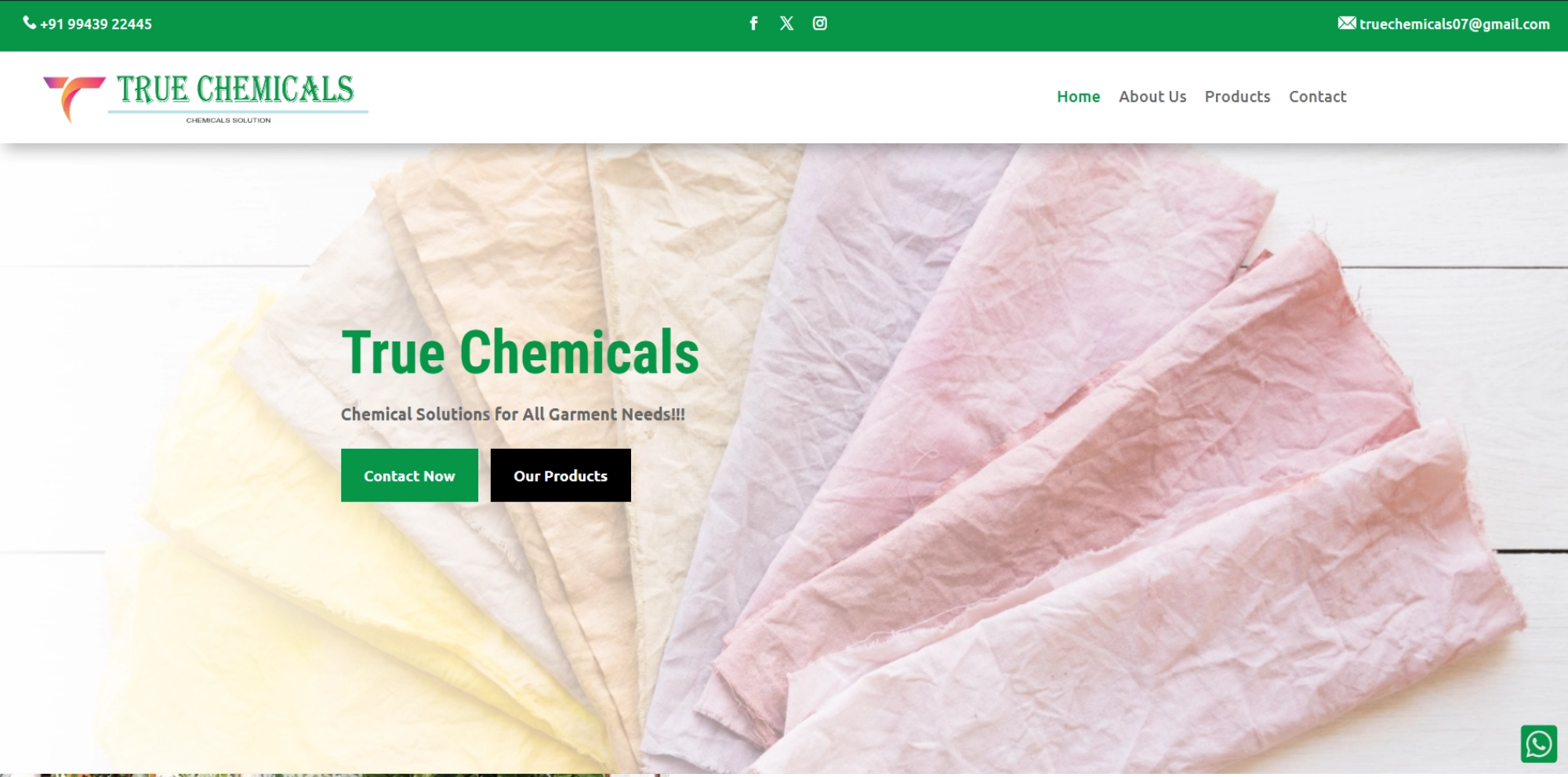 True Chemicals Website Home Page