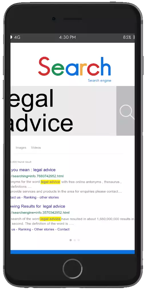 Mobile screen layout with Search page