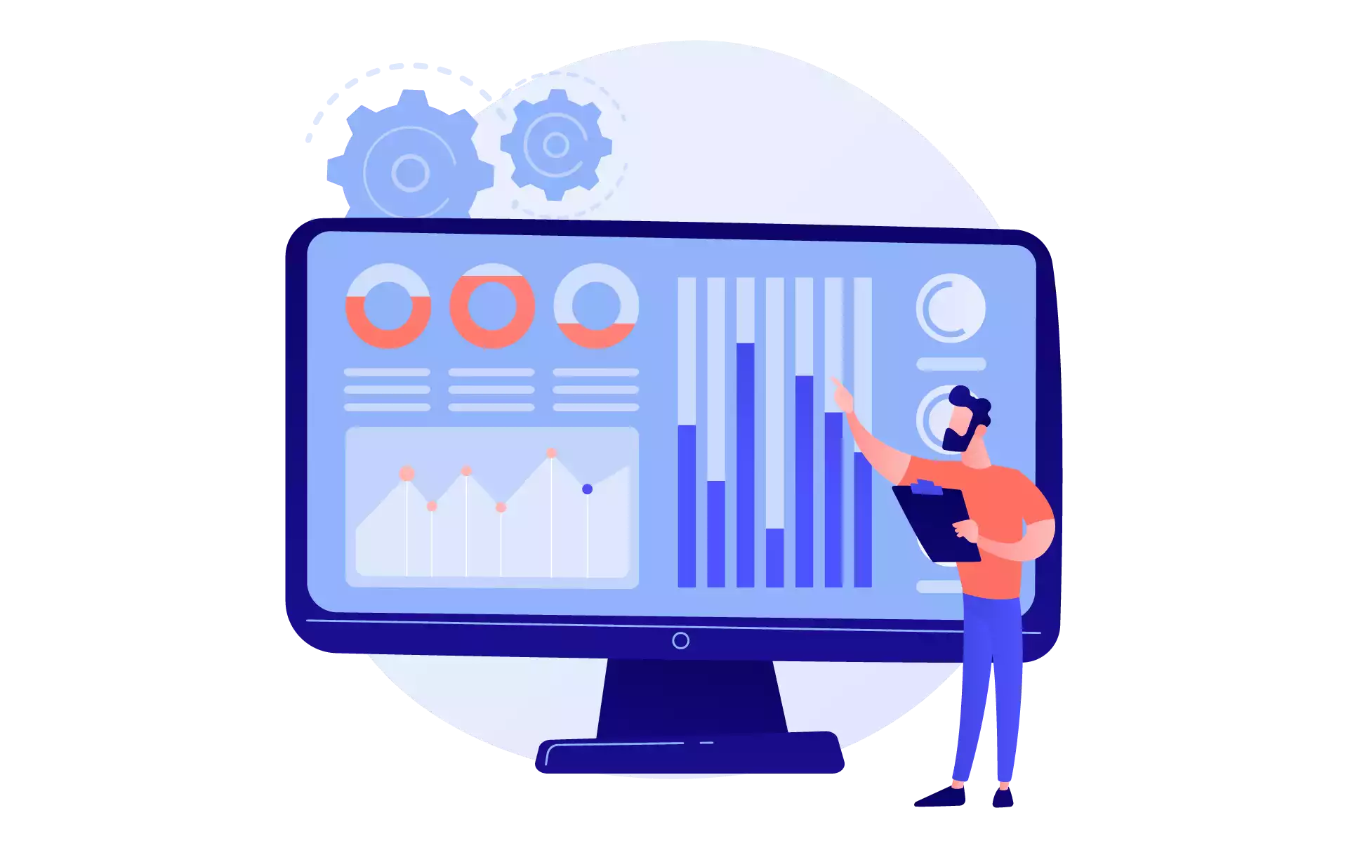 A person shows statistics using Admin Panel